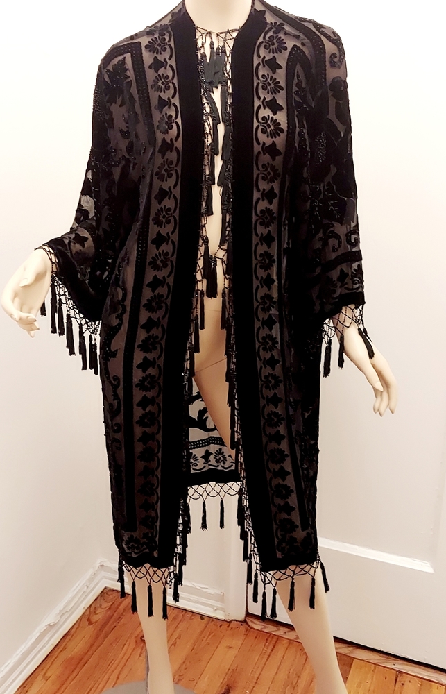 VtgbLayering Burnt-out coat w/Tassels